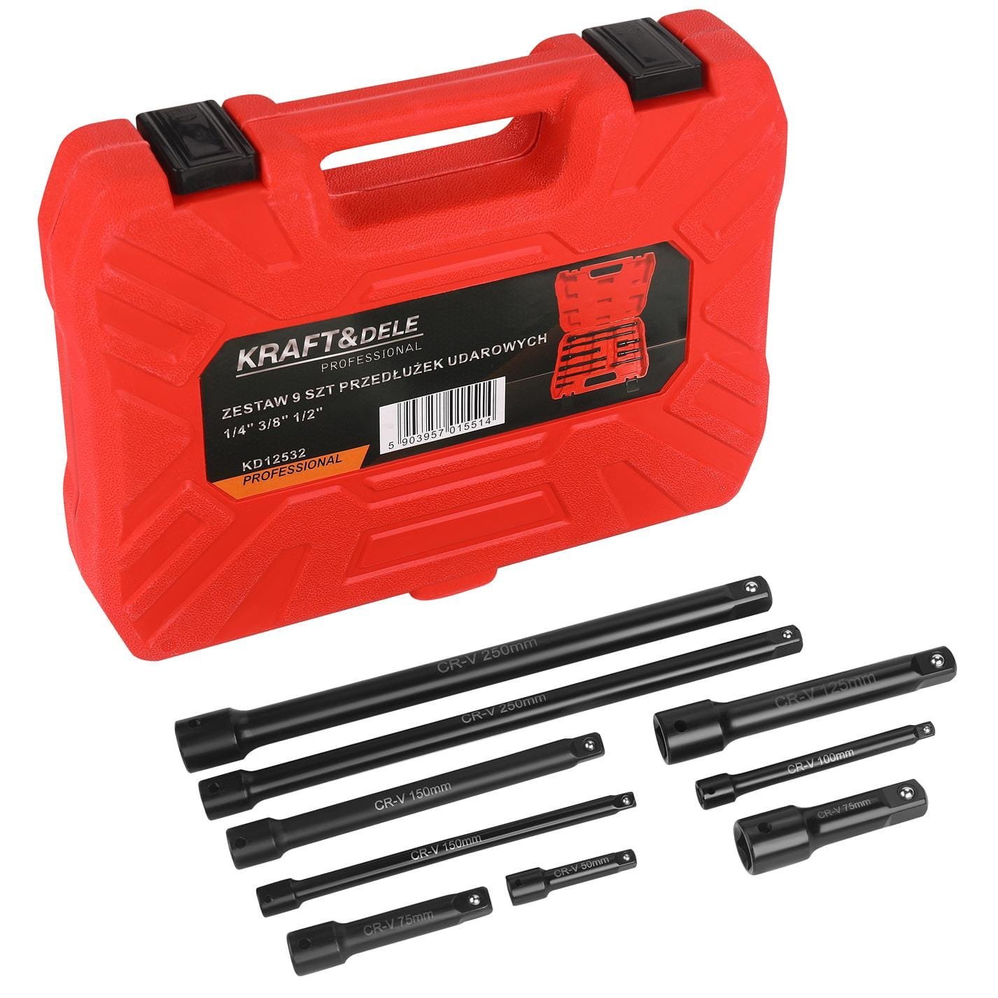 Smūginių prailgintuvų rinkinys 9 dalių 1/4″, 3/8″, 1/2″ KD12532