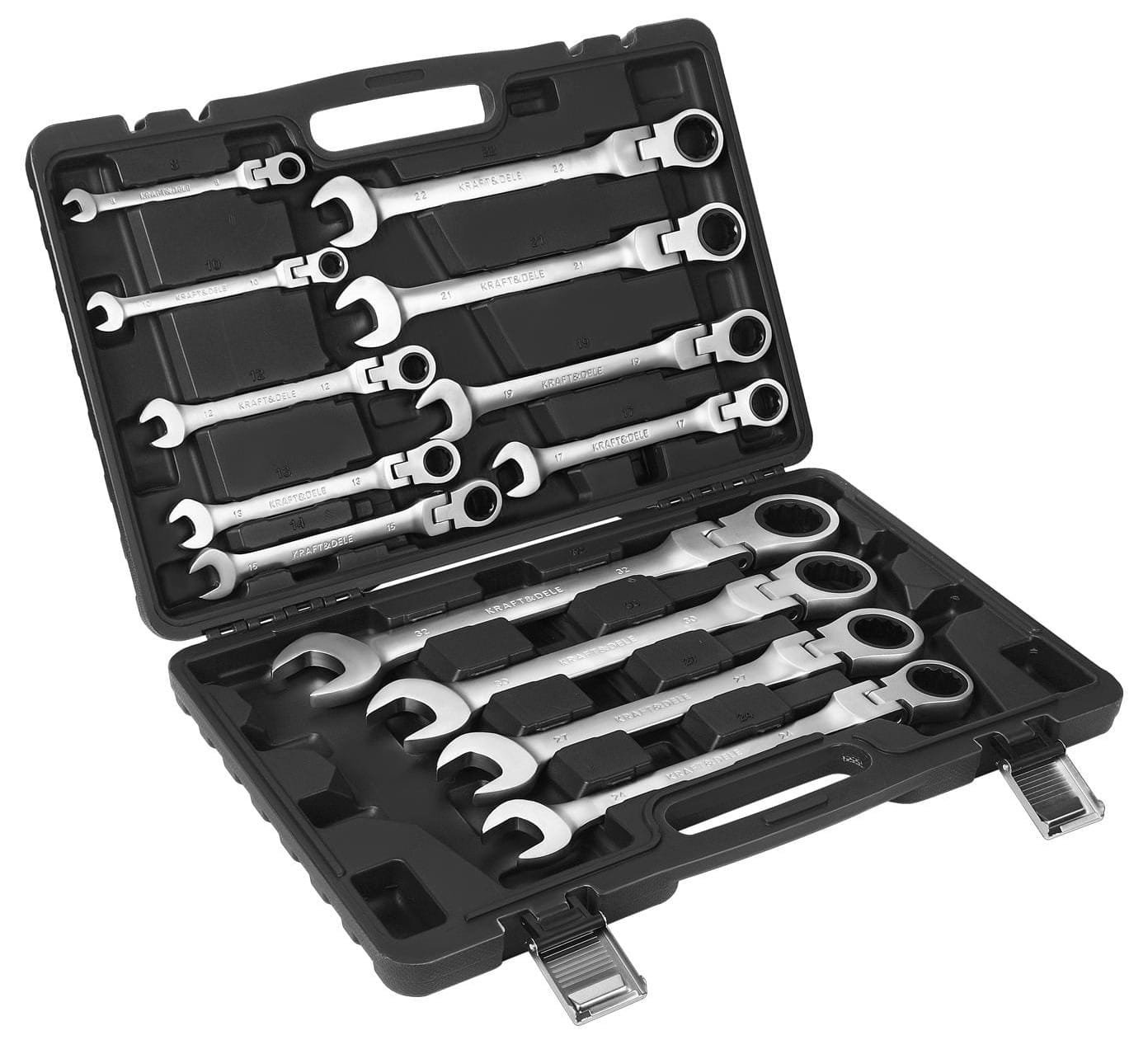 Kombinuotų raktų su terkšle (lankstomi) rinkinys 13 vnt. 8–32 mm KD11305