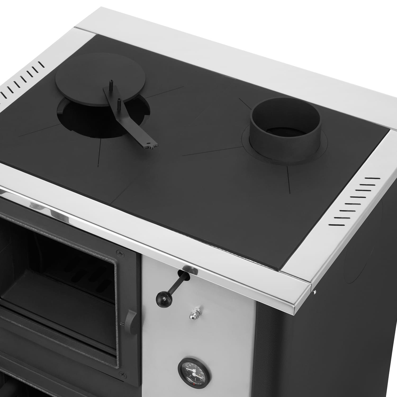 Krosnelė su vandens kontūru TEMY PRO (12 kW) Dešinėje Juoda