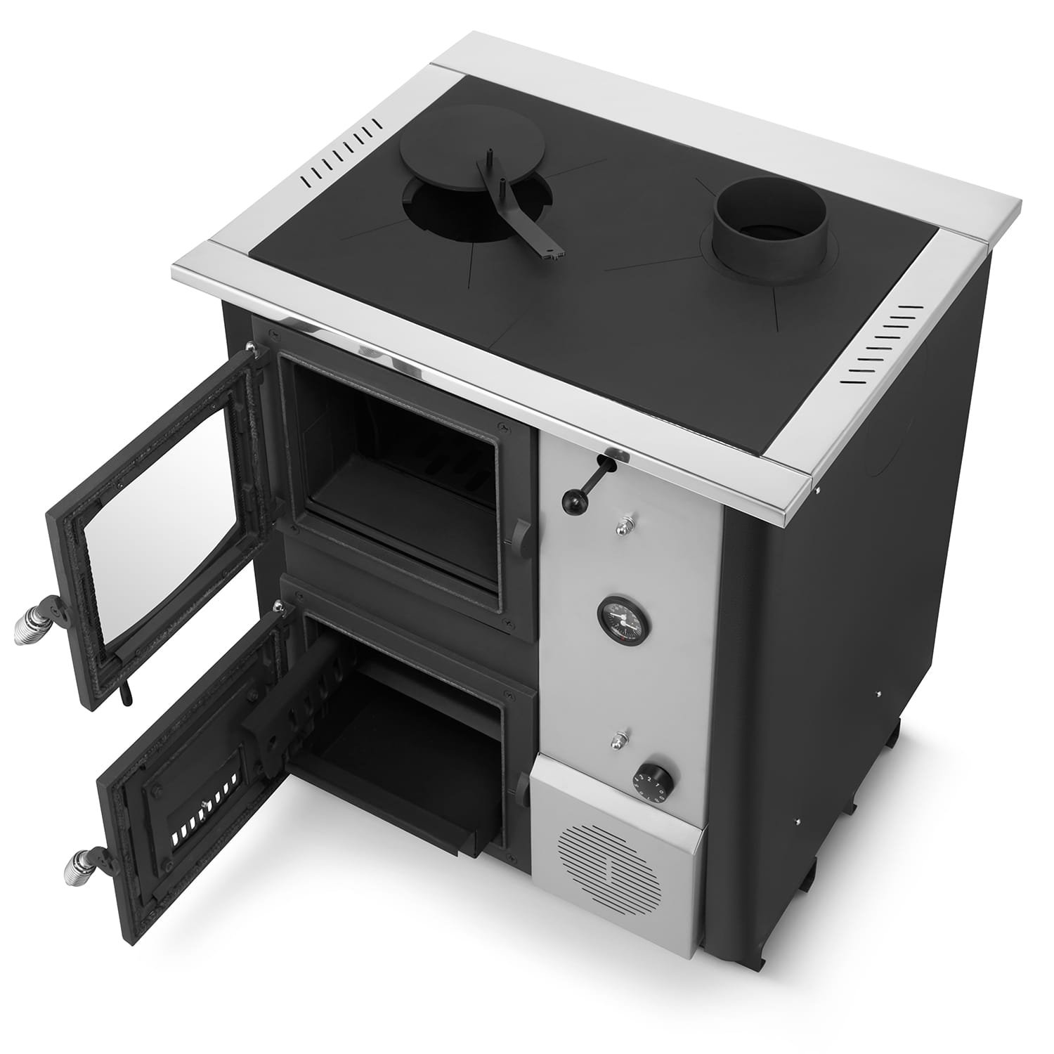 Krosnelė su vandens kontūru TEMY PRO (12 kW) Dešinėje Juoda