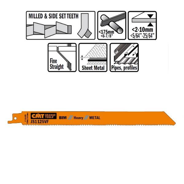 Pjūkleliai tiesiniam pjūklui 205×1,25mm BIM Co8 Z10-14 5vnt. 205×1,25mm Z10-14TPI, CMT