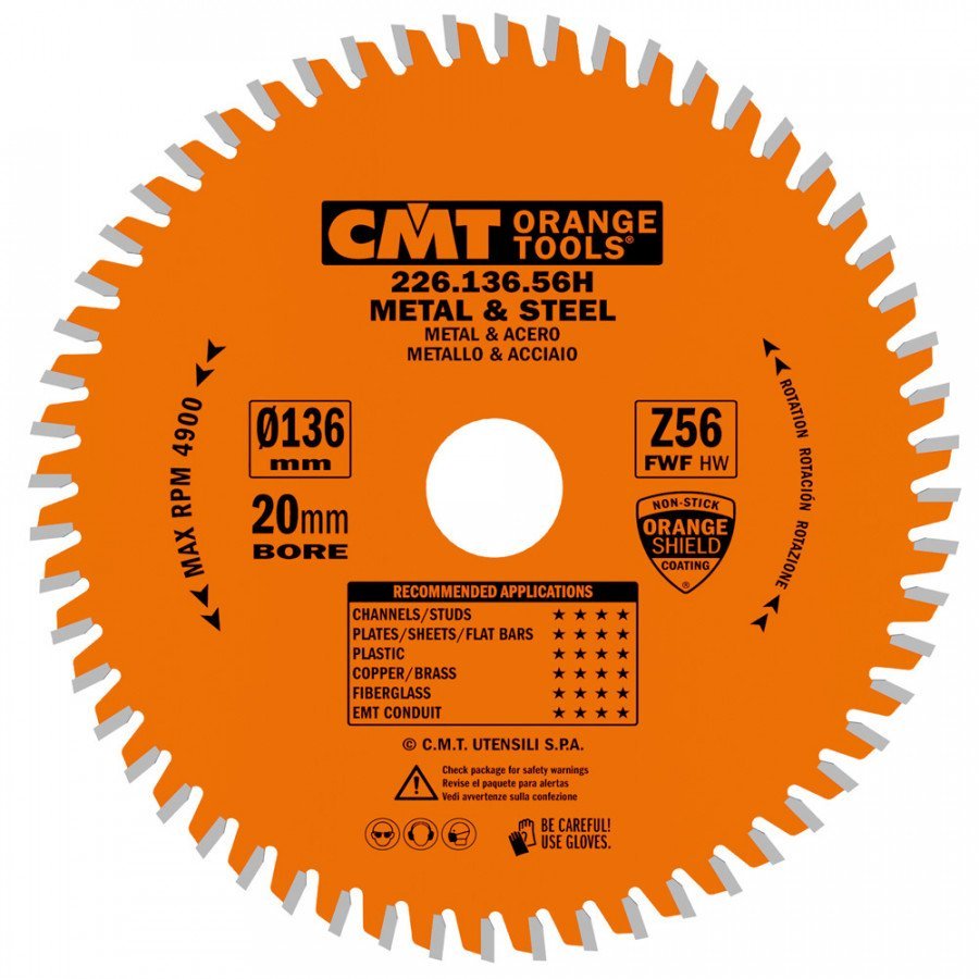 Sawblade for metal Industrail HW 136 136×1,5/1,2×20(+10) a= 136×1,5/1,2×20(+10) Z56 a=0° b=8° FWF, CMT