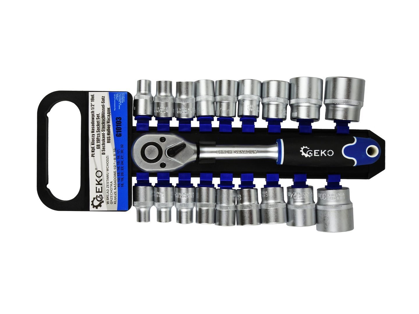 Galvučių rinkinys CrV 1/2″, 8–32 mm, 19 vnt.