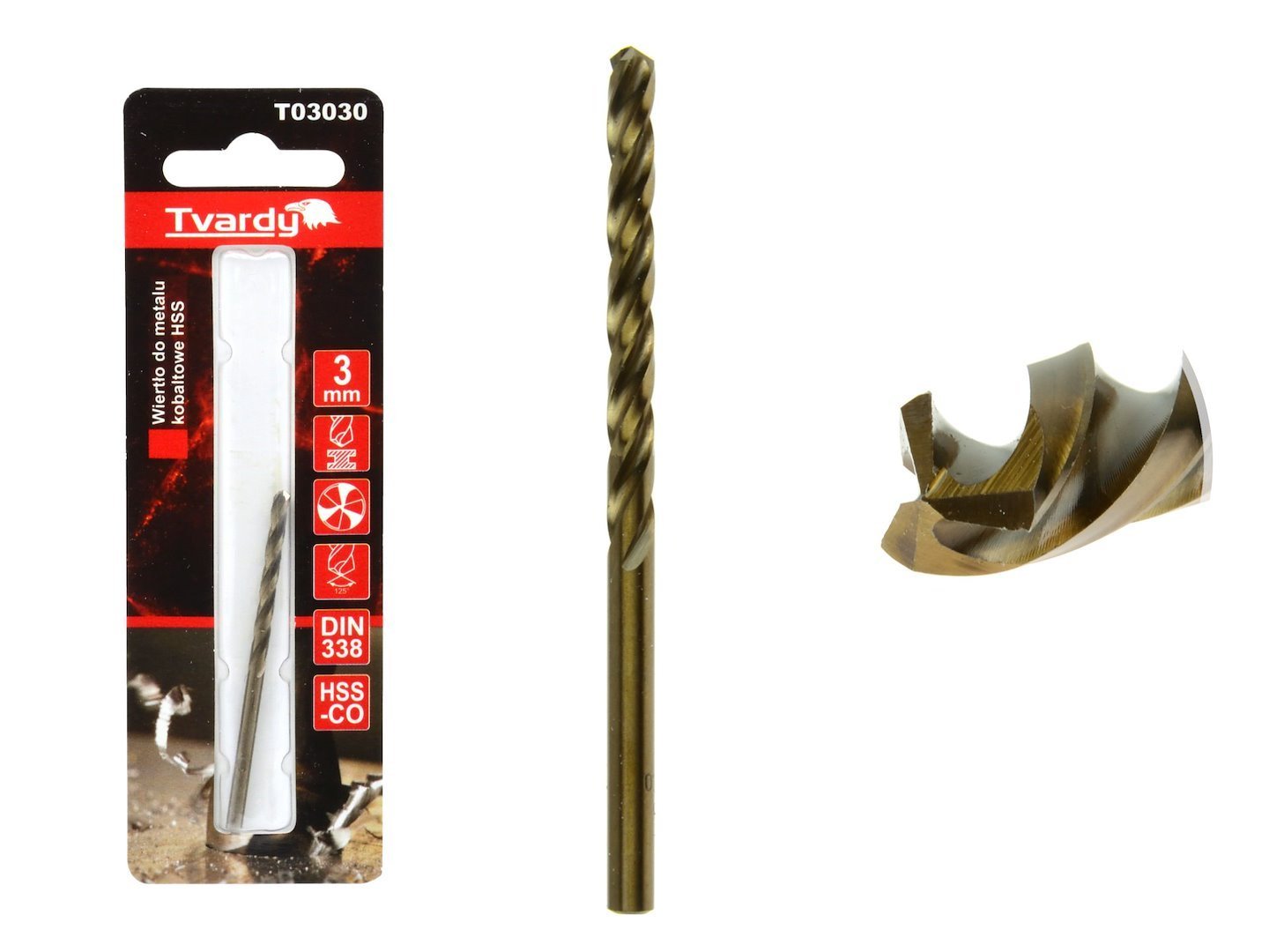HSS M35 kobaltinis grąžtas su 3 pjovimo briaunomis, 3 mm
