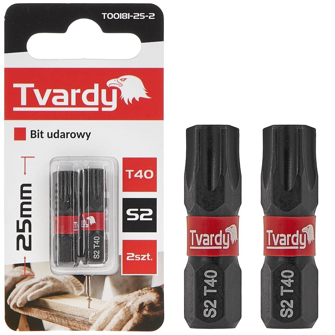 Smūginis atsuktuvo antgalis T40, 25 mm, S2, 2 vnt. TVARDY T00181-25-2