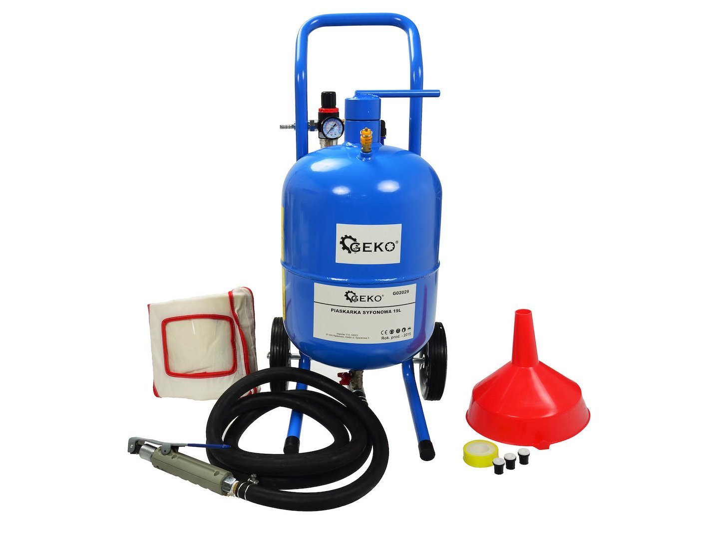 Slėginė smėliasrovė su priedais, 19 L GEKO G02029